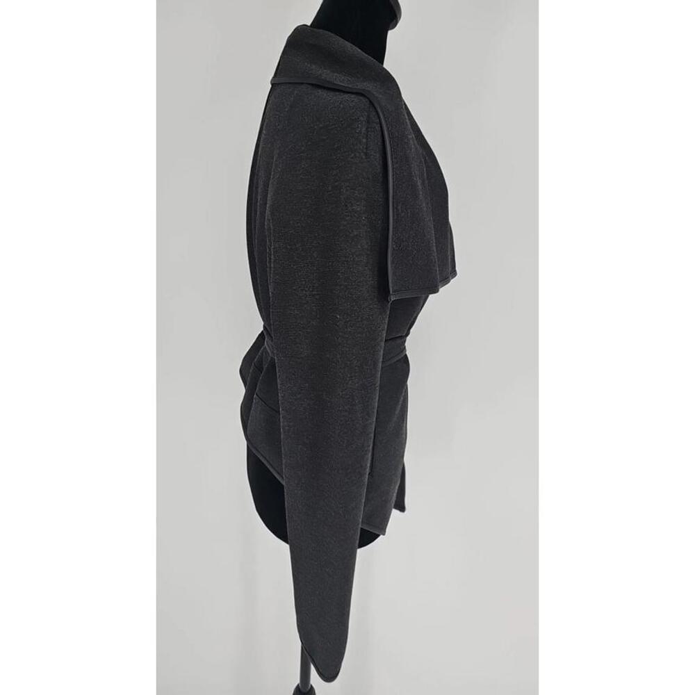 Joseph Ribkoff Black Faux Leather & Knit Belted Jacket Stretch 6 - Picture 3 of 6